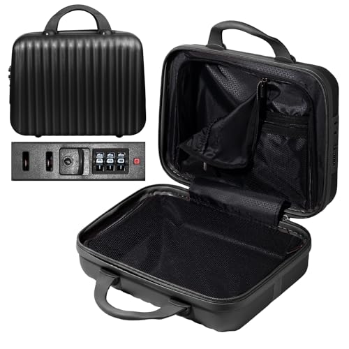 14 Inch Makeup Train Case with Lock Hard Shell Cosmetic Travel Case w Elastic Strap, ABS Portable Toiletry Bag for Toiletries Make up Storage Case Gift for Women Adult