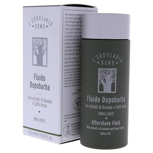 L'Erbolario Baobab And Green Coffee Aftershave Fluid - For Instantly Reducing Any Redness Caused By Shaving - Soothe Any Feelings Of Discomfort And Dryness - Burst Of Freshness - For Men - 4.05 Oz