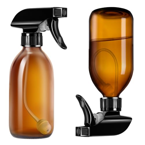 Amber Glass Spray Bottles 8oz, 2 Pack with 360° Adjustable Nozzle