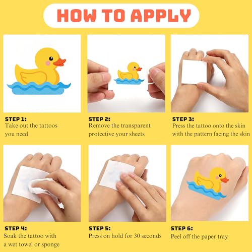 52 PCS Rubber Duck Temporary Tattoos for Kids, Yellow Duck Themed Tattoos for Birthday Party Supplies Party Favors Super Cute Tattoo Stickers for Kids Boys Girls Party Bag Filler Accessories Pool