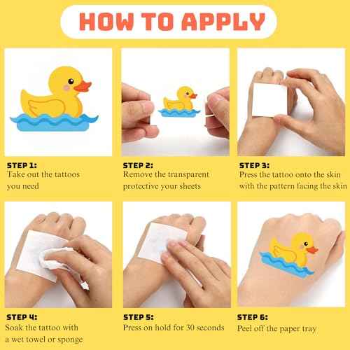 52 PCS Rubber Duck Temporary Tattoos for Kids, Yellow Duck Themed Tattoos for Birthday Party Supplies Party Favors Super Cute Tattoo Stickers for Kids Boys Girls Party Bag Filler Accessories Pool