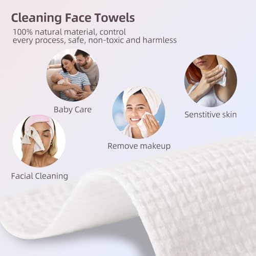 Disposable Face Towels XL,Viscose Biodegradable Large Dry Wipes,Super Soft & Thick Face Cleansing Towels,Daily Facial Tissues for Sensitive Skin, Makeup Removing,Facial Clean,Nursing,Travel (50 Count)