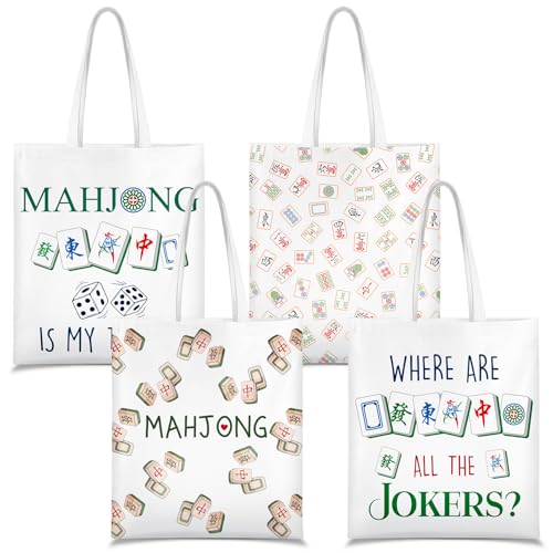 Paterr Mahjong Tote Bag Set of 4 Canvas Handbags