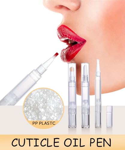 3ml Empty Cuticle Oil Pens with Brush Tip (6 Pack) - Clear Twist Applicators