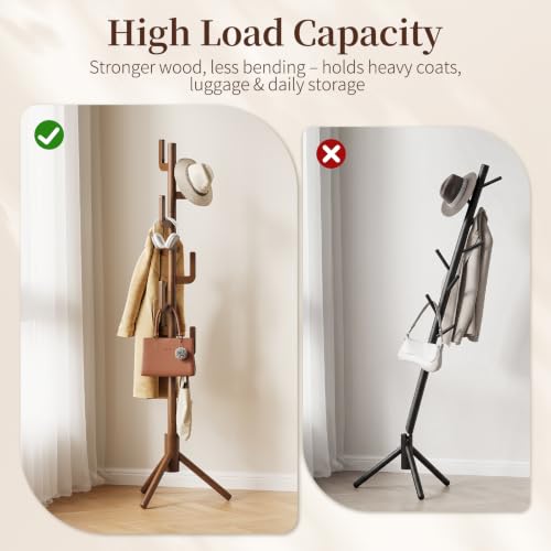 Yoobure Solid Wood Cactus Coat Rack with 8 Hooks - Adjustable Height