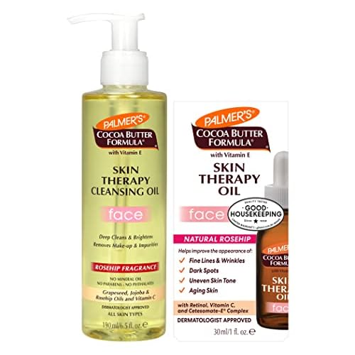 Palmer's Face Oil + Facial Cleanser Oil, Cocoa Butter with Vitamin E & Rosehip Fragrance Skin Care Bundle, Includes 1 Cleansing Oil to Clean & Brighten Skin (6.5 fl oz) and 1 Facial Oil (1 fl oz)