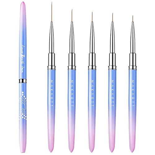 Makartt Nail Art Brushes,Liner for Nails, 5pcs, 7/9/11/15/25mm Bundle with Makartt Builder Nail Gel 15ml 5 in 1 Multifunctional Clear Gel Nail Polish