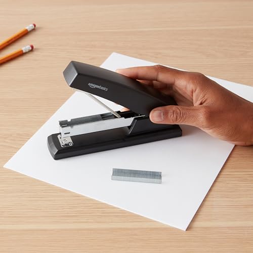 Amazon Basics Stapler with 1000 Staples, Office Stapler, 25 Sheet Capacity, Non-Slip, Black, 3 Pack