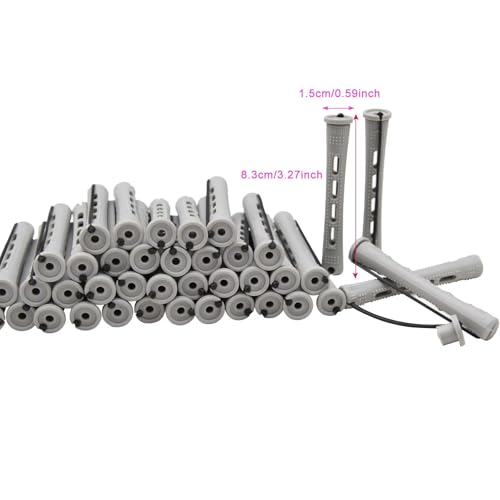 FEEL ME 40 Pcs Heatless Grey Perm Rods Set for Short to Long Hair - Non-Slip Salon Curlers