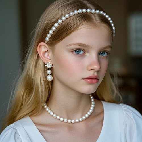 Pearl and Metal Headbands - Beaded No Slip Hair Accessories for Women and Girls, 10 Pack