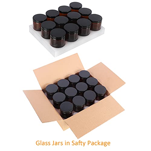 EkkoVla 24 Pack 8 oz Amber Round Glass Jars with 24 Black Lids, Candle Making Jar, Empty Refillable Cosmetic Containers for Lotions, Face Creams, Body Butter, Powders, Ointments, Beauty Products