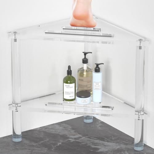 Acrylic Corner Shower Stool for Shaving Legs, Heavy Duty Shower Foot Stool for Inside Shower, Acrylic Corner Shower Bench Shower Shaving Foot Rest for Shaving Legs, Shower Step Corner Stool