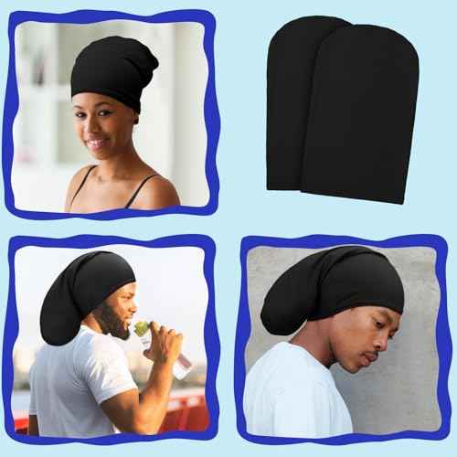 8 Pieces Unisex Dreadlock Cap Dreadlock Spandex Cap Long Hair Dreads Head Wrap Sleep Bonnet Full Cover for Men, 15 x 9 Inch (Black)