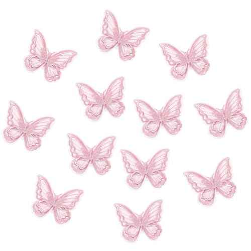 12Pcs Pink Butterfly Hair Clips, Cute Lace Embroidery Flower Butterfly Hair Bow for Women Girls Fairy Hair Accessories Halloween Christmas Party Decor (Pink)