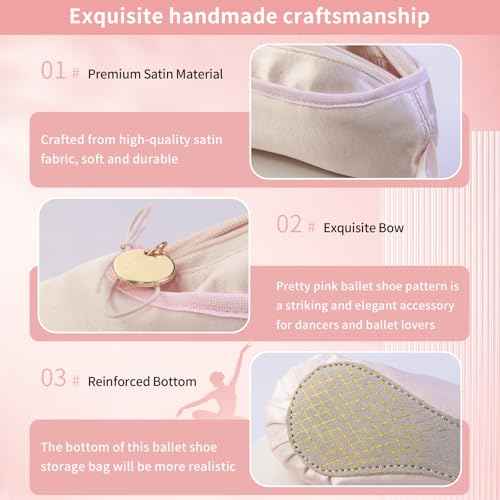 Ballet Shoe Makeup Bag, Small Cosmetic Bag for Trip Portable Cosmetic Travel Bag, Ballet Dance Shoe Makeup Bag Gifts for Women Girl Dancer Lover (Pale Pink)