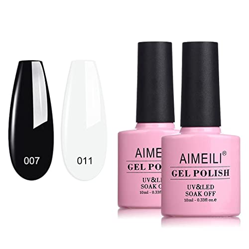 AIMEILI 2Pcs Black White Gel Nail Polish, Builder Base Clear Sheer Color Gel Set