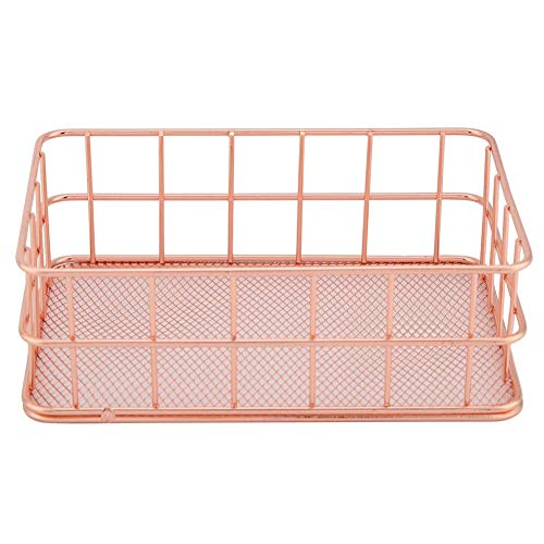 Fdit Makeup Storage Basket Organizer Rose Gold Iron Cosmetic Storage Holder Desktop Decor Household Woman Girl Lady(C)
