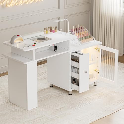 Paddie Manicure Table with LED Lamp, Dust Collector & Storage