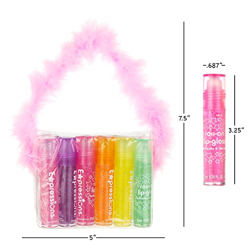 12pc Roll-On Lip Gloss Set with Maribou Case for Kids