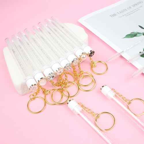 10pcs Mascara Wands Tube Reusable Lash Spoolies Pear Diamond Tube with Keychain Eyelash Brush Tubes Spoolies Lash Extension Brushes Applicators Makeup Tools(Pearl-Diamond-KC)