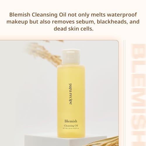 Papa Recipe Blemish Cleansing Oil 120ml ? 71% Rice Bran Oil, Waterproof Makeup Remover & Blackhead Support, Hydrating Gentle Formula ? Korean Facial Cleanser