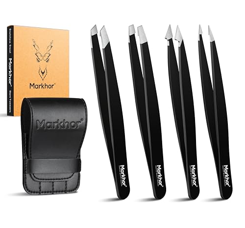 Markhor Black Majesty 4-Piece Tweezer Set for Eyebrows & Hair Removal