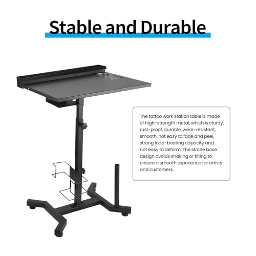 Tattoo Work Station Tattoo Salon Tray Cart Portable Work Table with Detachable Storage Shelf Tattoo Armrest Stand Adjustable Height Tattoo Stand Desk for Tattoo Supplies and Equipment