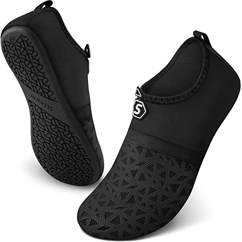 SEEKWAY Water Shoes Barefoot Aqua Socks Quick-Dry Non Slip Shoes for Beach Swim Pool River Boating Surf Women Men Dot Black SK002(U)