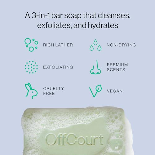 OffCourt Exfoliating Body Soap – Deep Cleansing and Best Exfoliating Soap for Men and Women. Non-Drying Bar and Medium Strength Fresh Fig Leaves Scent. For All Skin Types (5oz, 1 Pack)