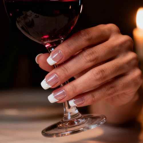 Semi Cured Gel Nail Strips - White French Tip, Clear Base with Silver Glitter Line, 20 Pcs DIY Gel Nail Wraps, Beginner-Friendly, Salon-Quality, UV Light Required