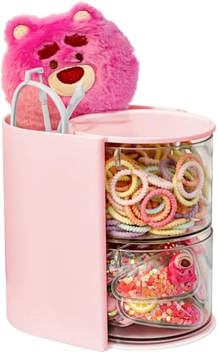 Pink 2-Layer Rotatable Hair & Jewelry Organizer - Clear Acrylic Storage Box