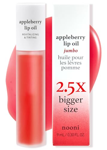 NOONI Korean Lip Oil - Appleberry Jumbo | Lip Stain, Gift, Long-Lasting, Moisturizing, Plumping, Revitalizing, and Tinting for Dry Lips with Raspberry Fruit Extract, 0.30 Fl Oz