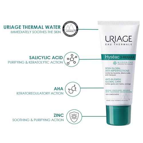 Uriage Hyseac 3-regul+ | Face Moisturizer For Oily Skin Prone To Acne. Pimples, Spots, Blackheads And Blemish Control. Daily Face Cream With Salicylic Acid, AHA And Zinc, For A Clear Complexion, 1.35