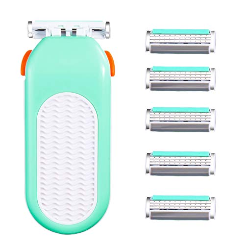 Domon dolly Razors for Women 6 Refills 3 Blades Shaver for Face Legs Bikini area, Comfort Glid, Green