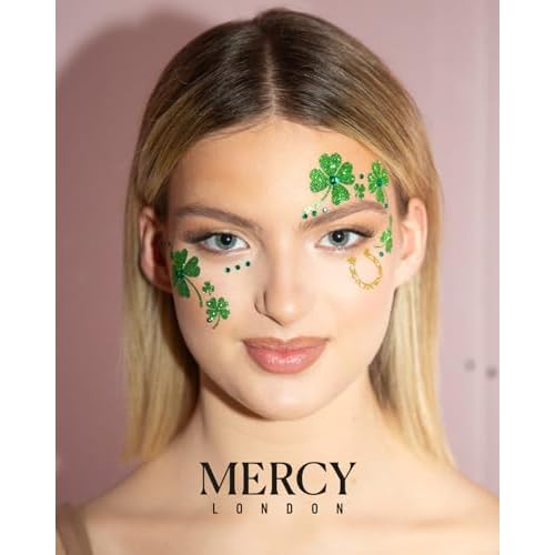 St Patricks Day Face Jewels by Mercy London Clover Costume Accessories Face Gems Jewels All In One Halloween Headpiece Stick On