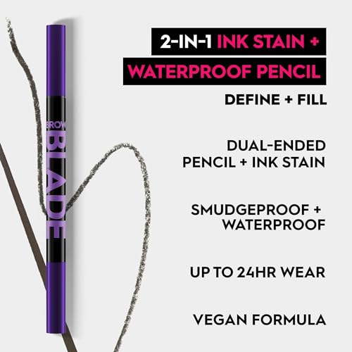 Urban Decay Soft Black Eyebrow Pencil & Tinted Volumizing Brow Gel Bundle - Brow Blade 2-in-1 Microblading Eyebrow Pen + Waterproof Pencil (Blackout), Big Bush Waterproof 24HR Hold Brow Gel (Blackout)
