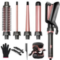 Aduarjo 5-in-1 Ceramic Curling Wand & Brush Set for Beach Waves