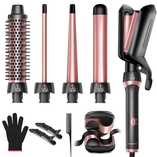 Aduarjo 5-in-1 Ceramic Curling Wand & Brush Set for Beach Waves