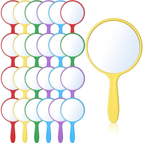 Jetec 25 Pcs Handheld Mirror with Handle, 3.94" Round Compact