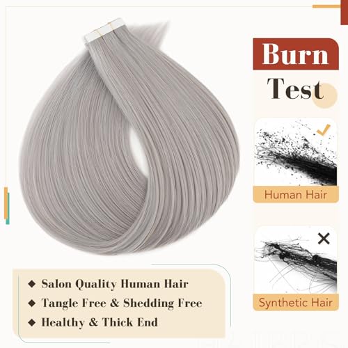 Hairro Tape In Human Hair Extensions For Women 12 inch 40g 20pcs #SILVER