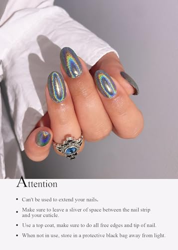 AutyaMee Semi Cured Gel Nail Strips, Laser Rainbow Holographic