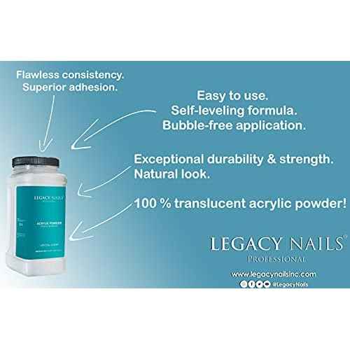 Legacy Nails Professional Crystal Clear Acrylic Powder, Net Wt. 1 lbs. / 16oz. - Mix With Glitter, Pigment and Create Custom Acrylic Nail Extension Colors