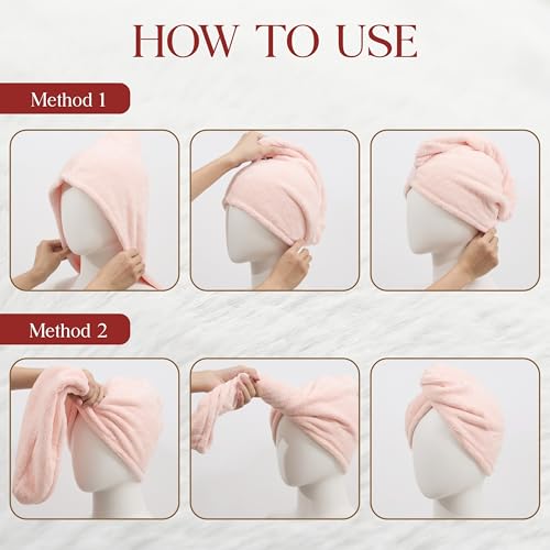 3 Pack Microfiber Hair Towel Wrap with Button, 26x10 Inch