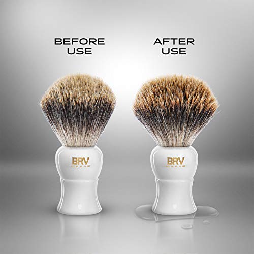 BRV MEN Pure Badger Shaving Brush (19mm knots) - Heavy Resin Handle - Use with Double-Edge Safety Razor, Straight Razor and Shaving Bowl (White)