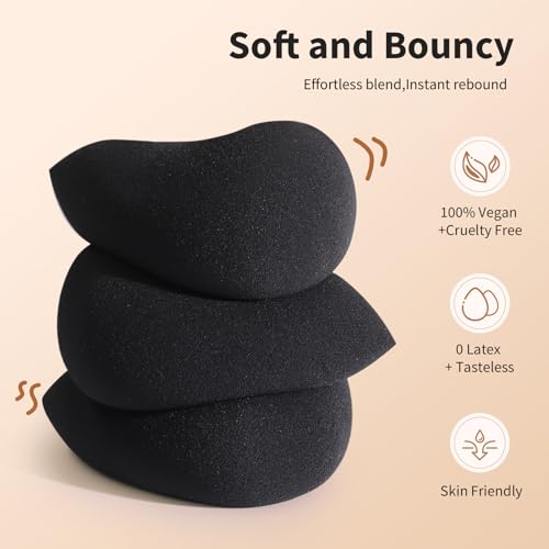 Beakey Makeup Sponge Set 5 Pcs - Latex-Free Teardrop Beauty Sponges, Black