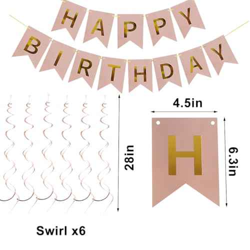 Rose Gold Birthday Girl Sash,Headband,Happy Birthday Banner,Hanging Swirl Decorations,Rhinestone Tiara Crown for Princess,Gift for Women.