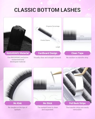 NAGARAKU Classic Bottom Lash Extensions 0.10mm J Curl 5-8mm