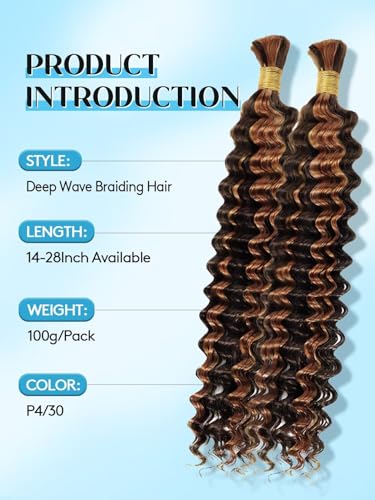 12A Grade 22-Inch Curly Bulk Hair Extensions - #4/30 Brown with Auburn Highlights