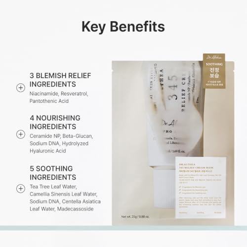 Dr.Althea 345 Relief Cream Mask Pack of 4 - Korean Vegan Skin Care for Blemish & Hydration