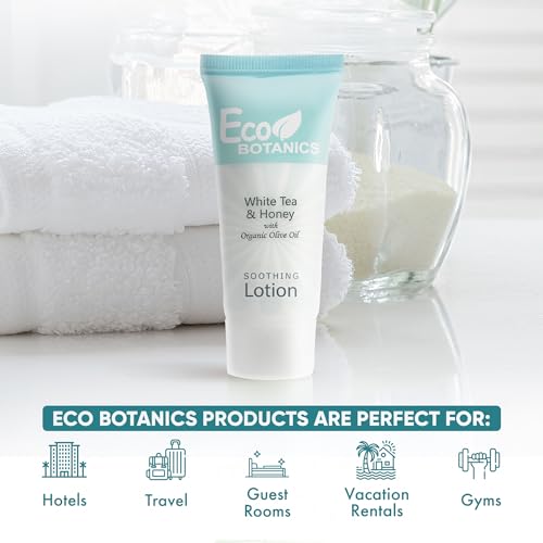 Travel Size Hotel Lotion 20 Count 0.85 oz Bottles Guest Amenities | Vacation Rentals and Short Term Rentals Paraben Free White Tea Scent Infused with Aloe Honey and Olive Oil by Eco Botanics